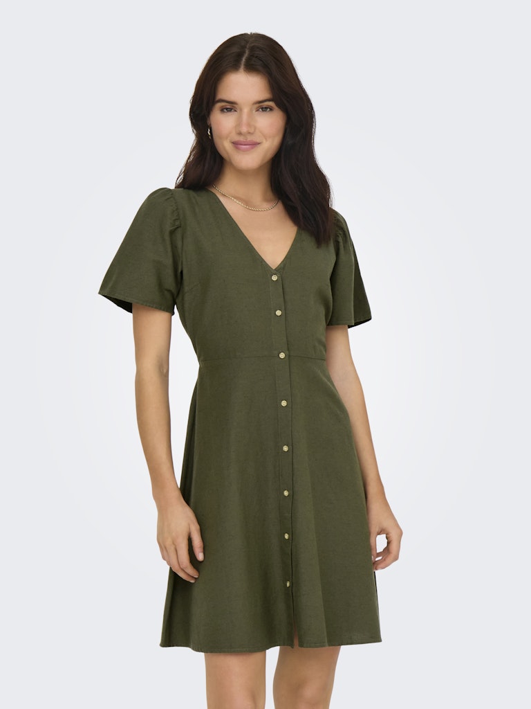 Vestido corto con botones y escote en pico Noos