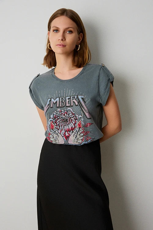 Camiseta Estampado Strass