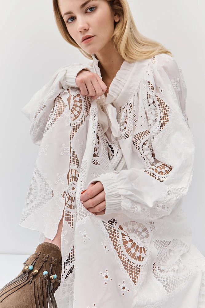 Falda larga boho fluida con bordados