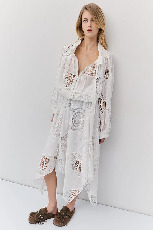 Falda larga boho fluida con bordados