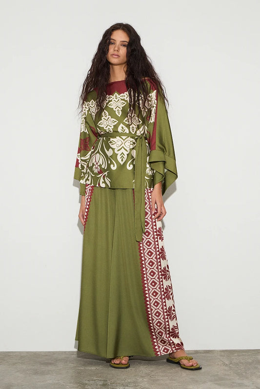 Pantalones wide leg estampado satinado