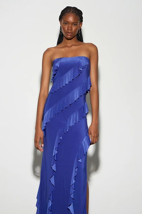 Vestido maxi bandeau con volantes