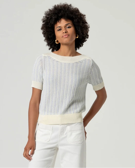 Top de punto calado bicolor de manga corta