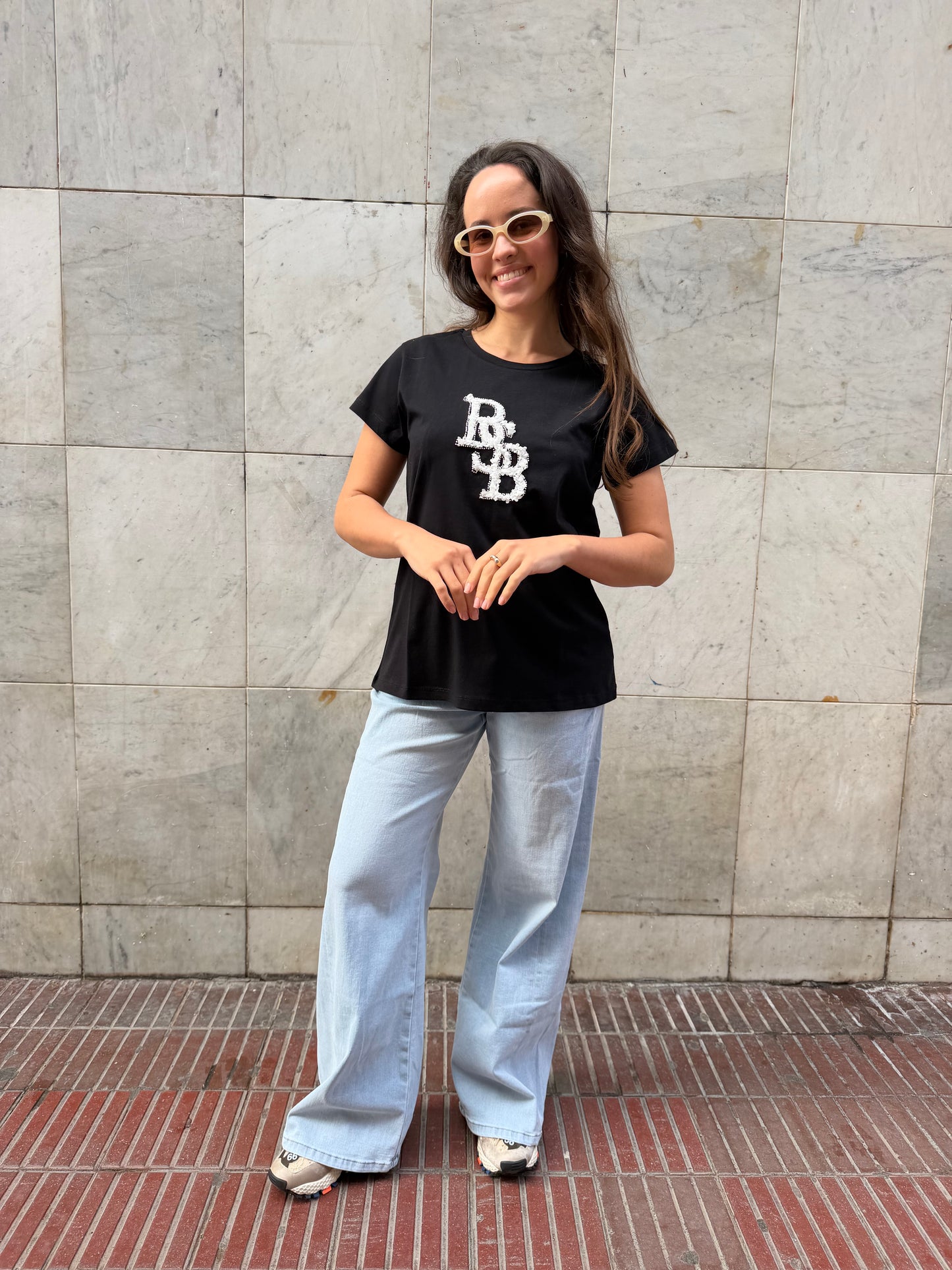 Pantalón denim claro de corte recto