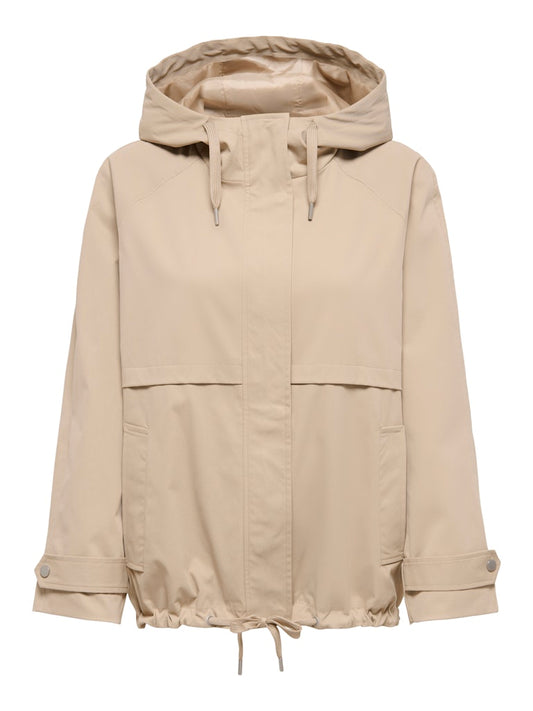 Chaqueta ligera beige con capucha