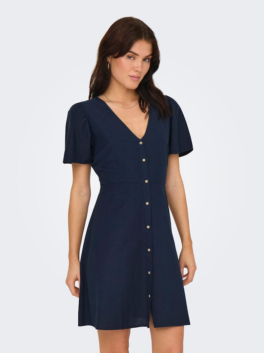 Vestido corto con botones y escote en pico Noos