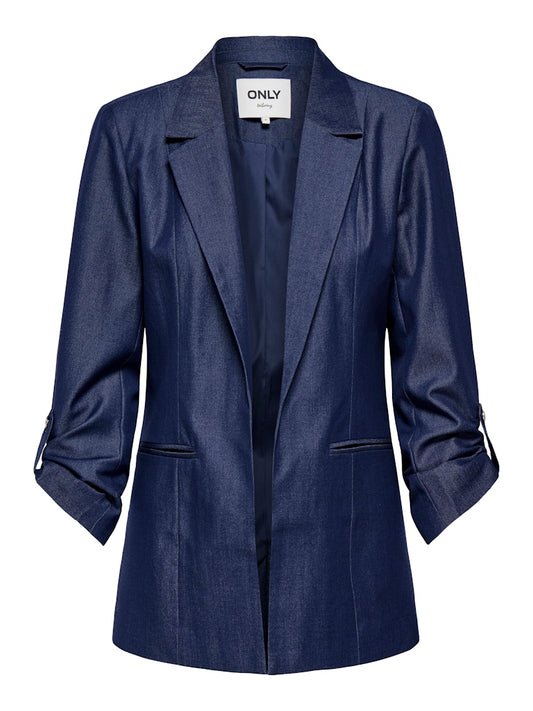 Blazer azul marino con manga 3/4 fruncida