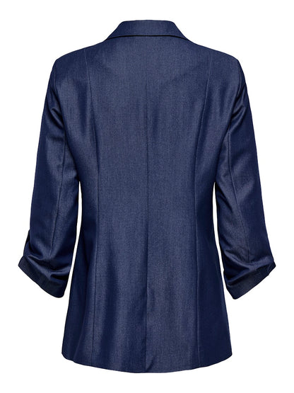 Blazer azul marino con manga 3/4 fruncida
