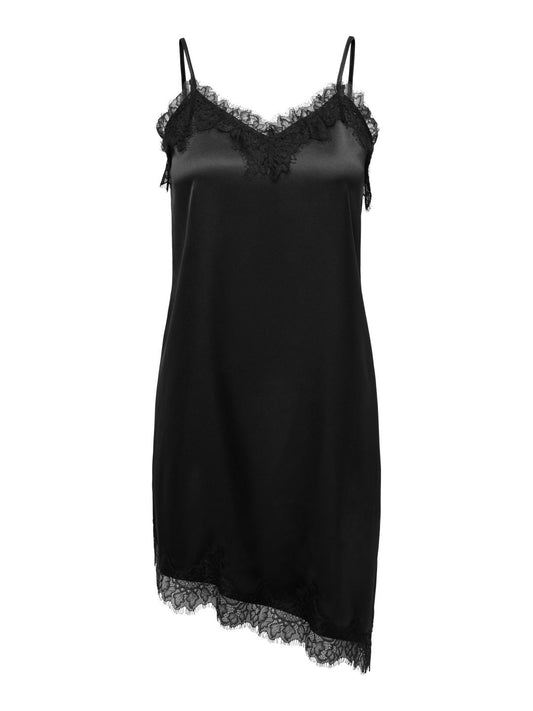 Vestido lencero satinado con encaje